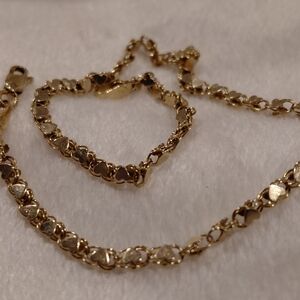 REAL Gold Heart Link Bracelet and Necklace Set